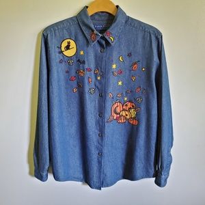 CYATES23:: Karen Scott denim halloween button down